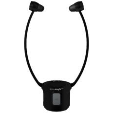 full view of the headset receiver in black.