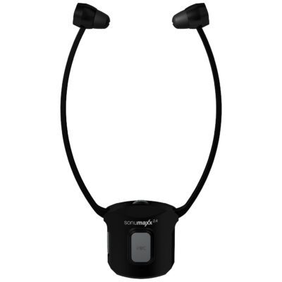 full view of the headset receiver in black.