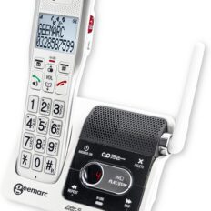 Geemarc Amplidect 595 U.L.E.handheld white telephone in desktop base